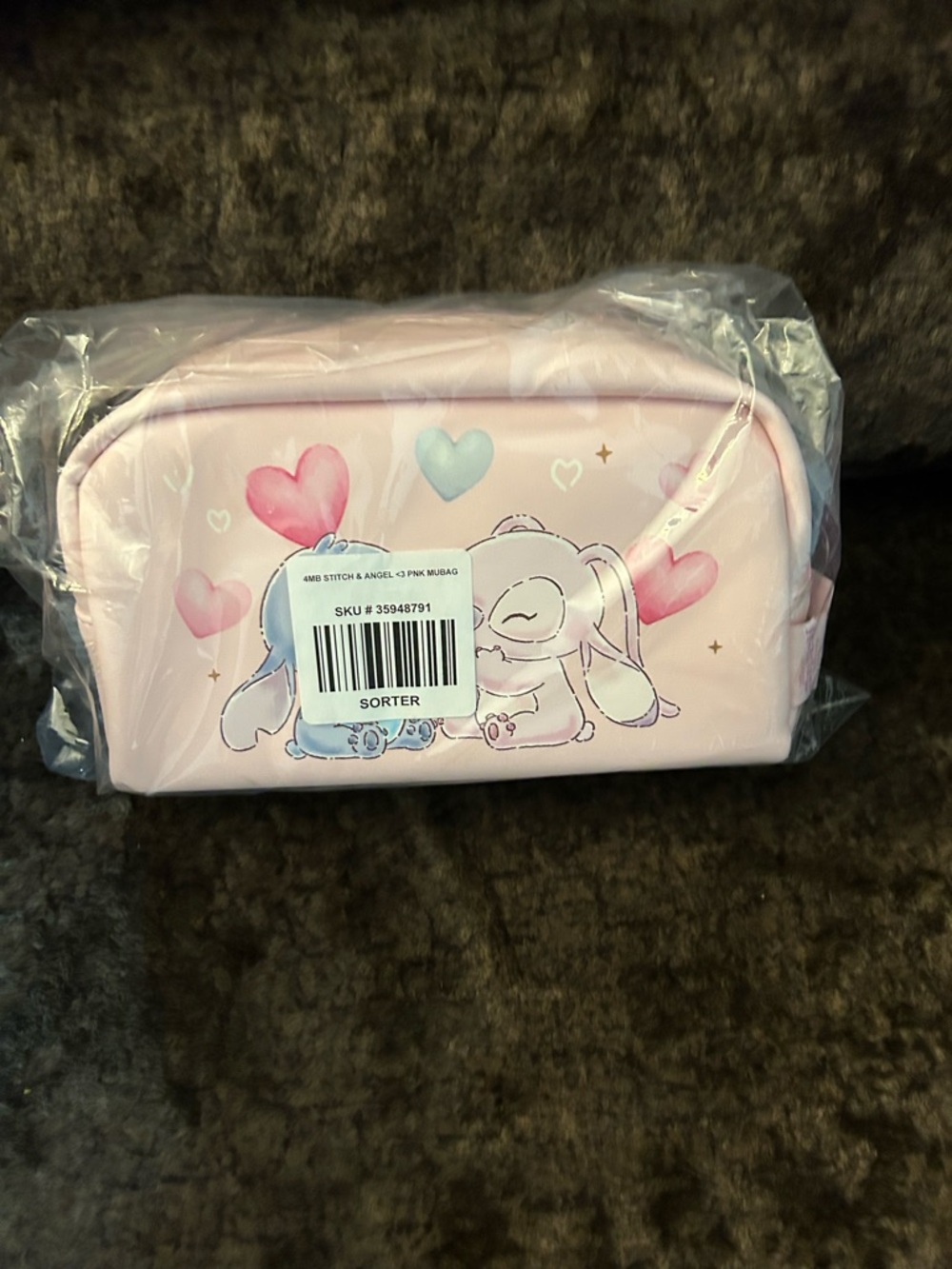 Pink Character Cosmetic Pouch - Heart Print Travel Case